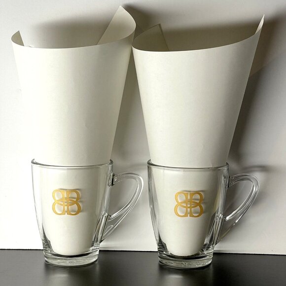 Baileys Original Irish Cream Coffee Mugs Set Of 2 Clear Glass BB Gold Print - Picture 2 of 3
